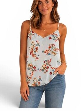 Hippie Rose White Floral Chiffon Spaghetti Strap Top XL